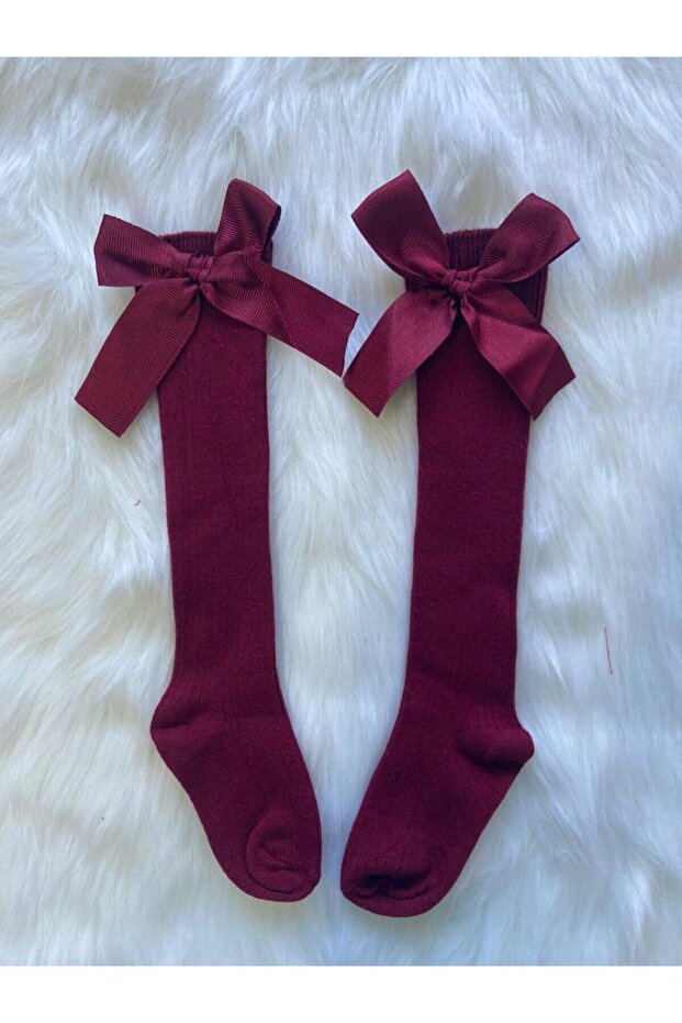 Girl's Burgundy Bow Socks