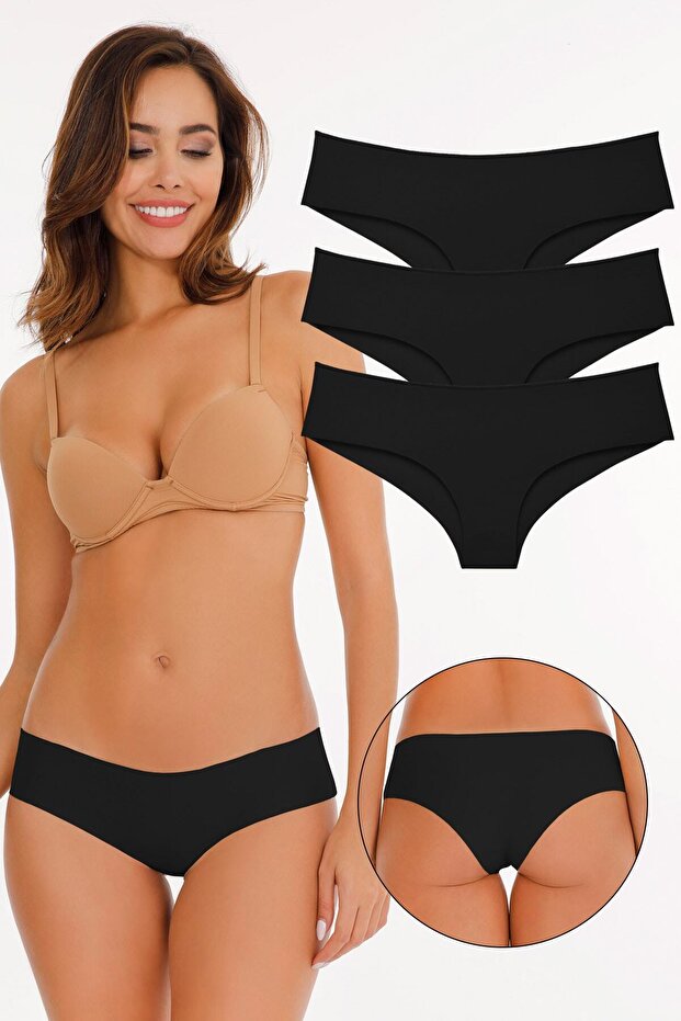 Women's Brazilian Laser Cut Panties 3 Pack Set Black Kts2113