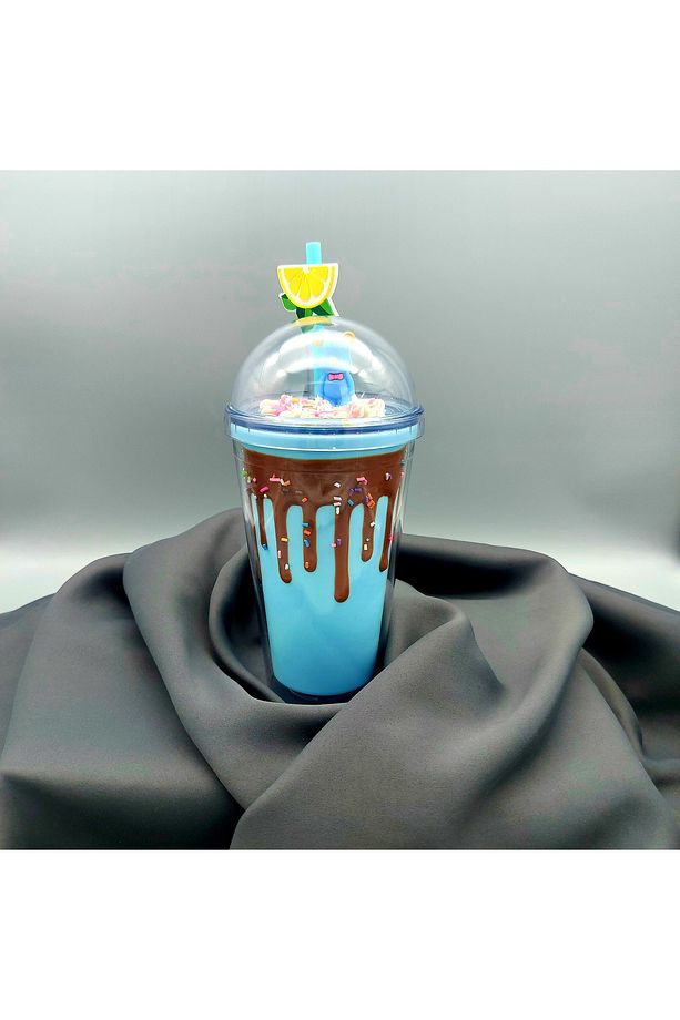 Milk shake görünümlü çift cidarlı pipetli bardak matara suluk 500 ML - 1