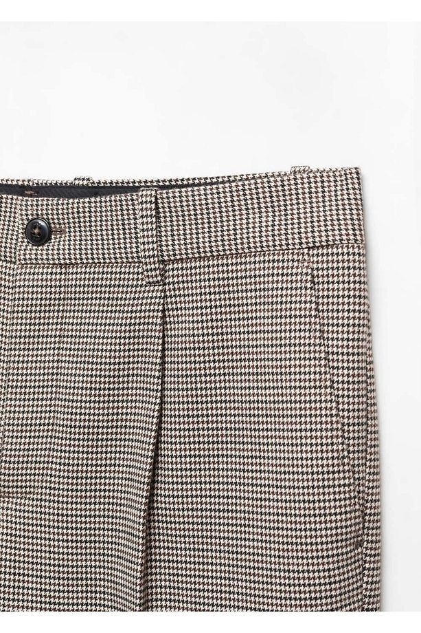 Mikro Kazayağı Desenli Yün Karışımlı Dar Kesim Pantolon - 6