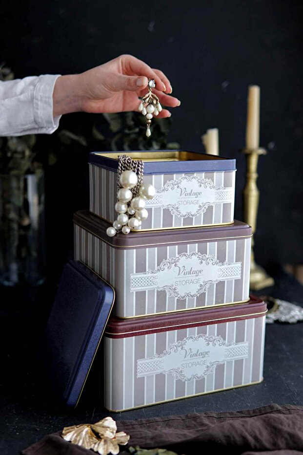 Elegance Patterned Metal Storage Container, Organizer Box, Makeup Organizer Erb13v5