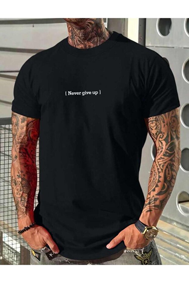 NEVER GİVE UP Printed Cotton T-shirt