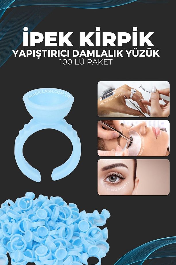 İpek Kirpik & Kalıcı Makyaj & Kirpik Lifting İşleminde Kullanılabilen Yüzük 100 Adet Mavi - 1