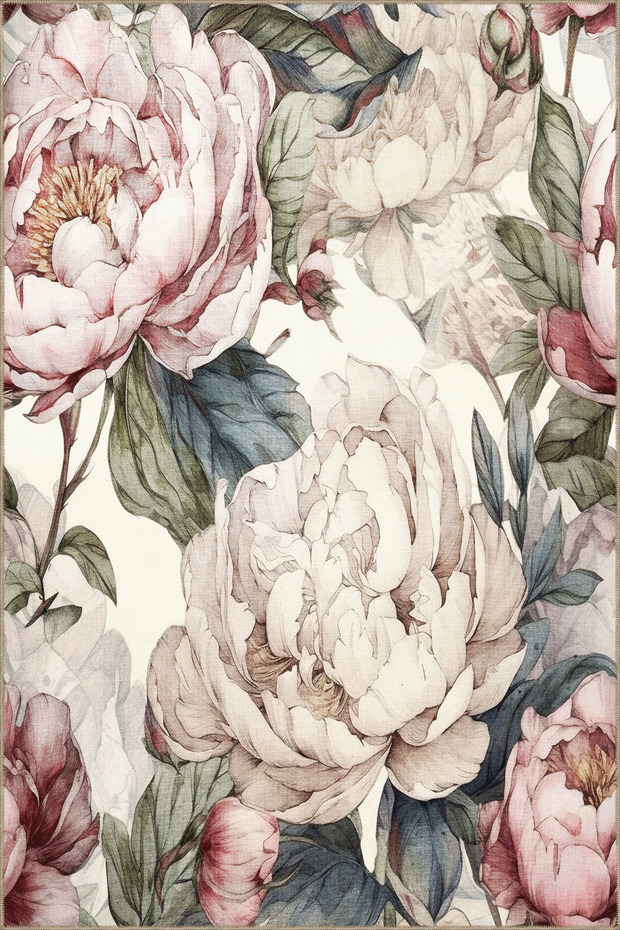 Powder Themed Flower Rose Patterned Creative Modern Decorative Carpet 3421