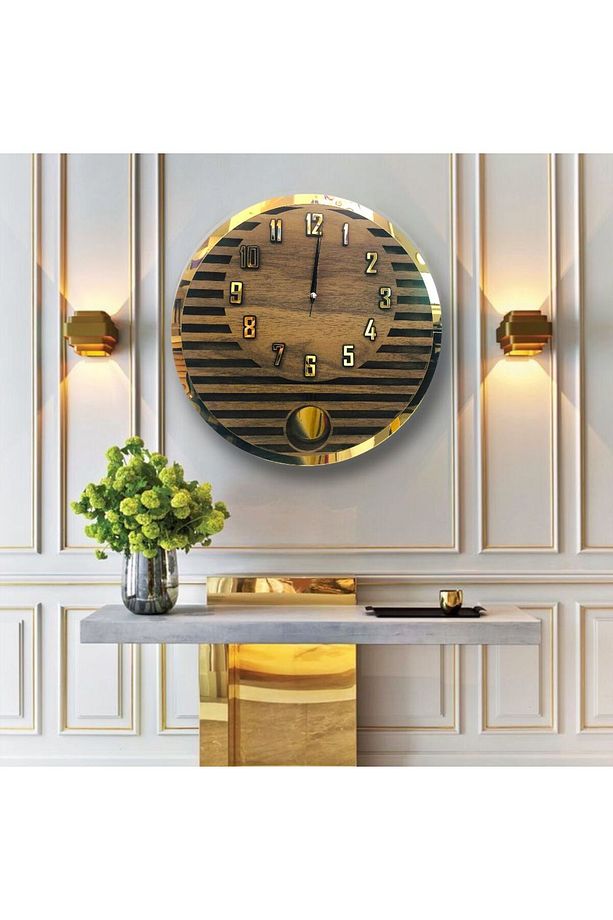 Yuvarlak Model Modern Sarkaclı Duvar Saat, Ahşap Duvar Saati, Duvar Saati, Sarkaclı Saat, Wall Clock - 1