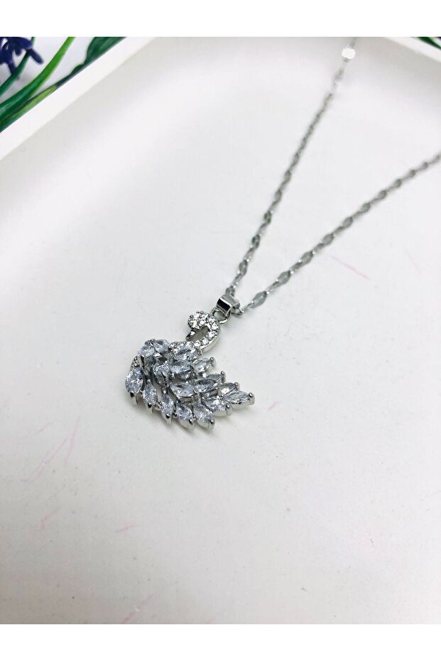 Silver Taşlı Kuğu Kolye - 2