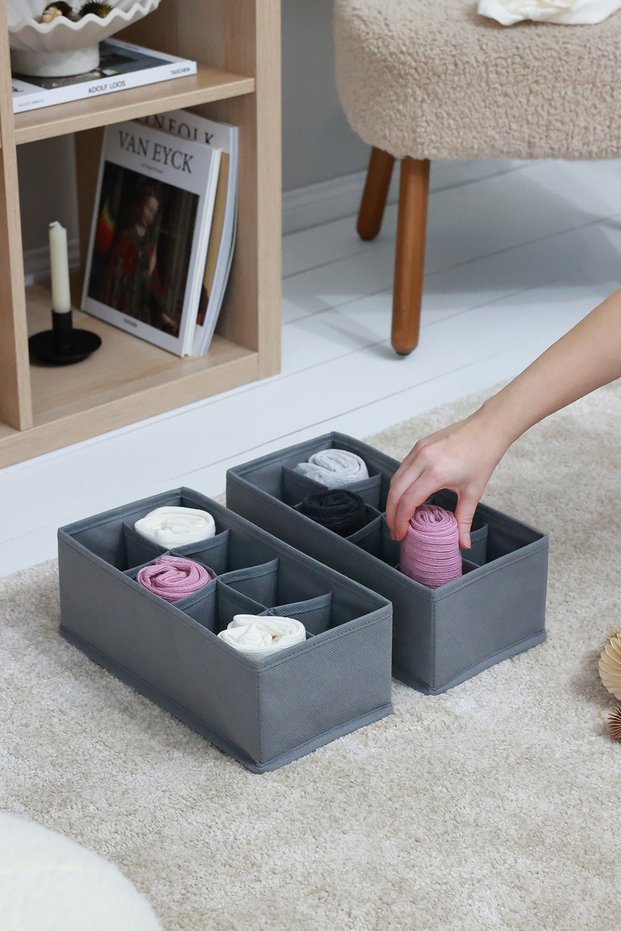 2-Piece Gray 8-Compartment Children's Room Closet Drawer Underwear Sock Organizer Honeycomb Accordion Organizer