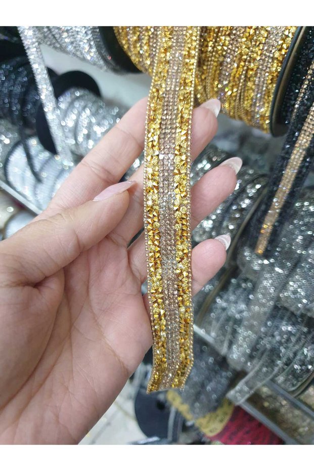 Iron-On Stoned Strip Gold Color Decorative Strip Sconce Accessory Hobby