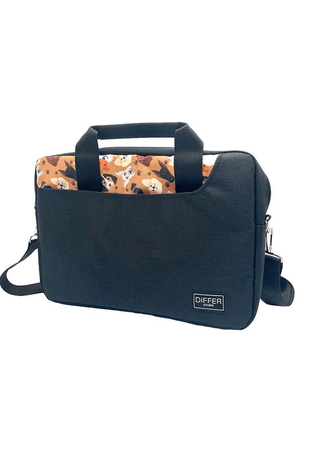 13-14'' Inç Köpek Desen Siyah Unisex Laptop/macbook/notebook/bilgisayar/evrak Çantası - 1