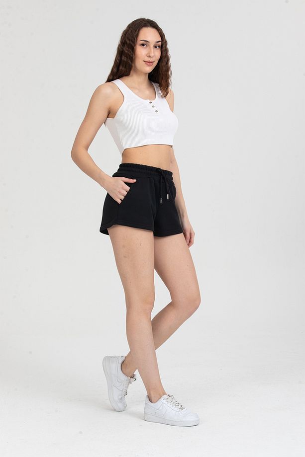 Kadın Beli Lastikli Basic Kısa Cepli Şort - 2