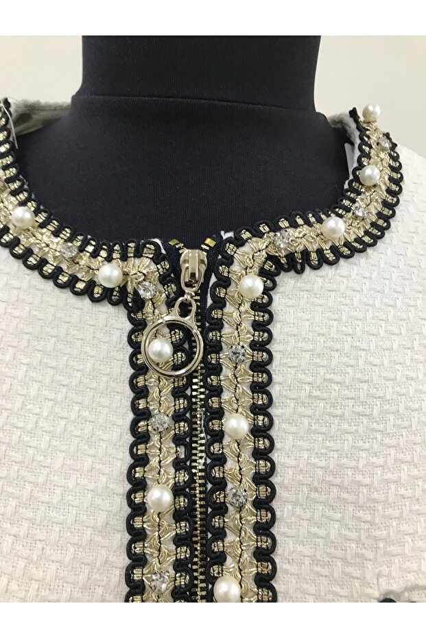 İnci Taşlı Şeritli Ceket - 2