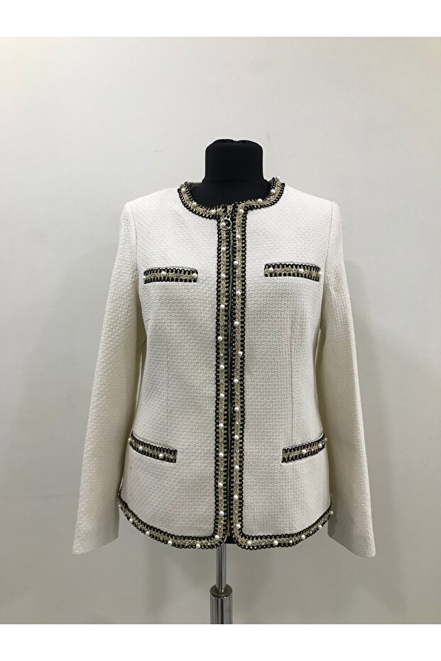 İnci Taşlı Şeritli Ceket - 1