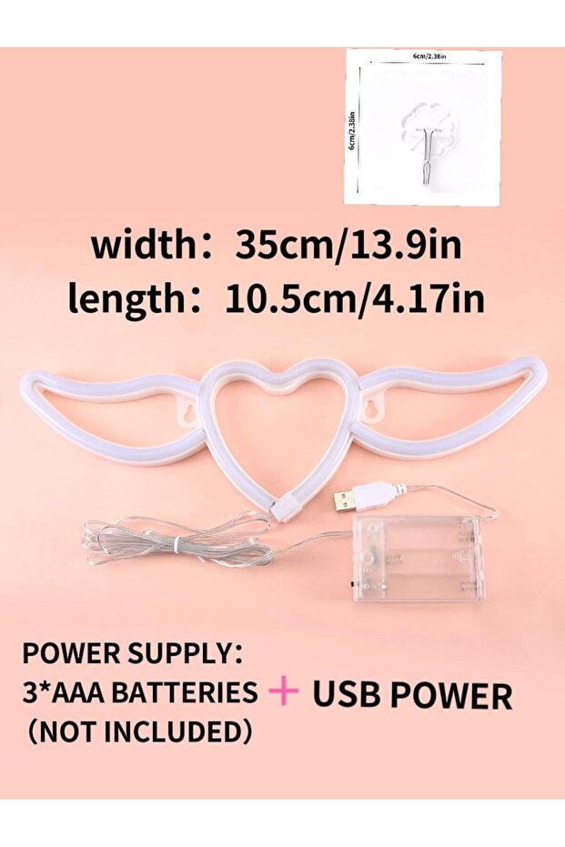 Kanatlı Kalp Neon Duvar Dekoru - 5