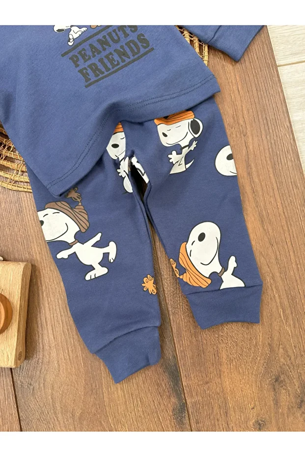 Erkek Bebek Pijama Takımı Sevimli Köpek Desenli %100 Pamuk Yumuşak Doku Mevsimlik Pijama Takımı - 4