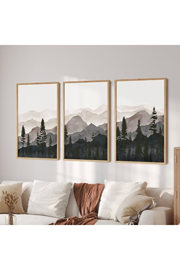 3 Piece Wooden Framed Painting Set Black Sage Mount