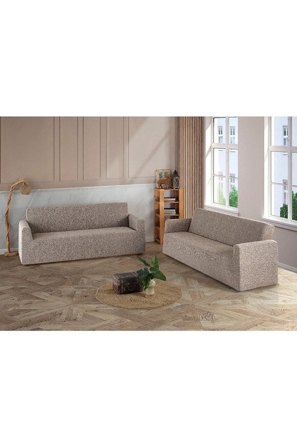 Jakarlı Koltuk Örtüsü Takımı 3+3+1+1 Vizon Renk - 3