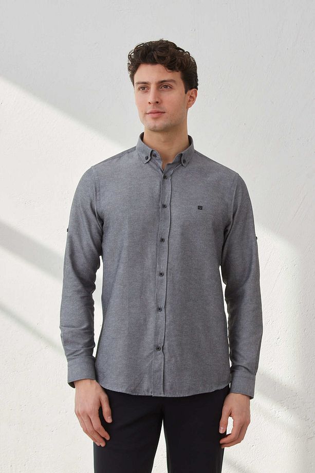 Slim Fit Desenli Şambre Spor Erkek Gömlek - 4
