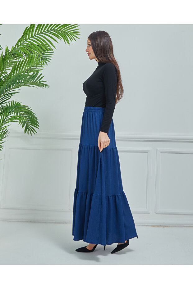 Kék szezonális réteges kényelmes szoknya, pamut hosszú szoknya, alkalmi szoknya, kényelmes szoknya, hidzsáb szoknya - 3