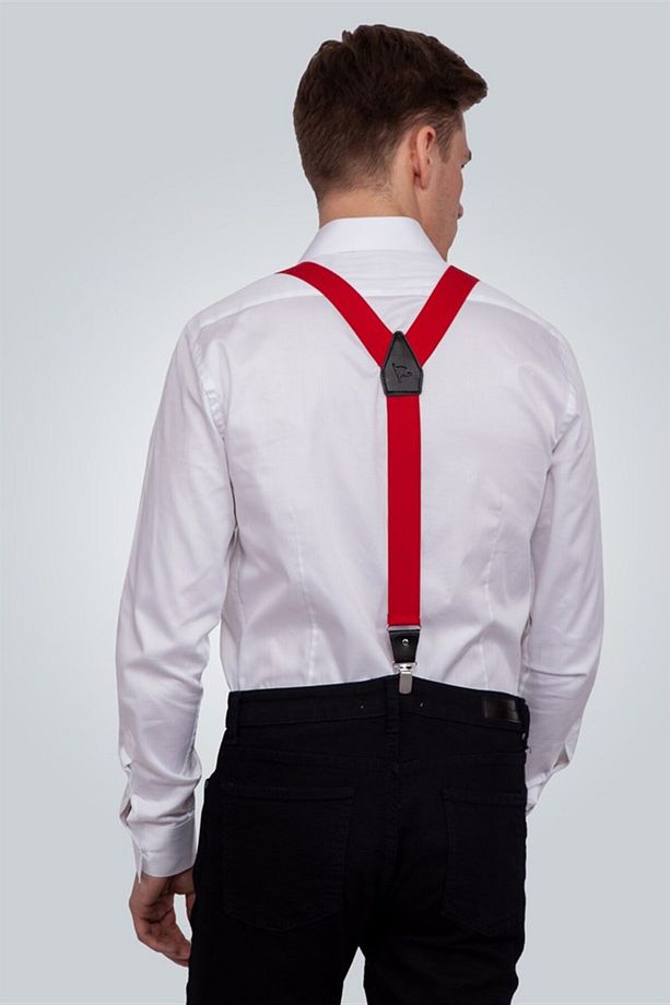 Erkek Kırmızı Pantolon Askısı - 4
