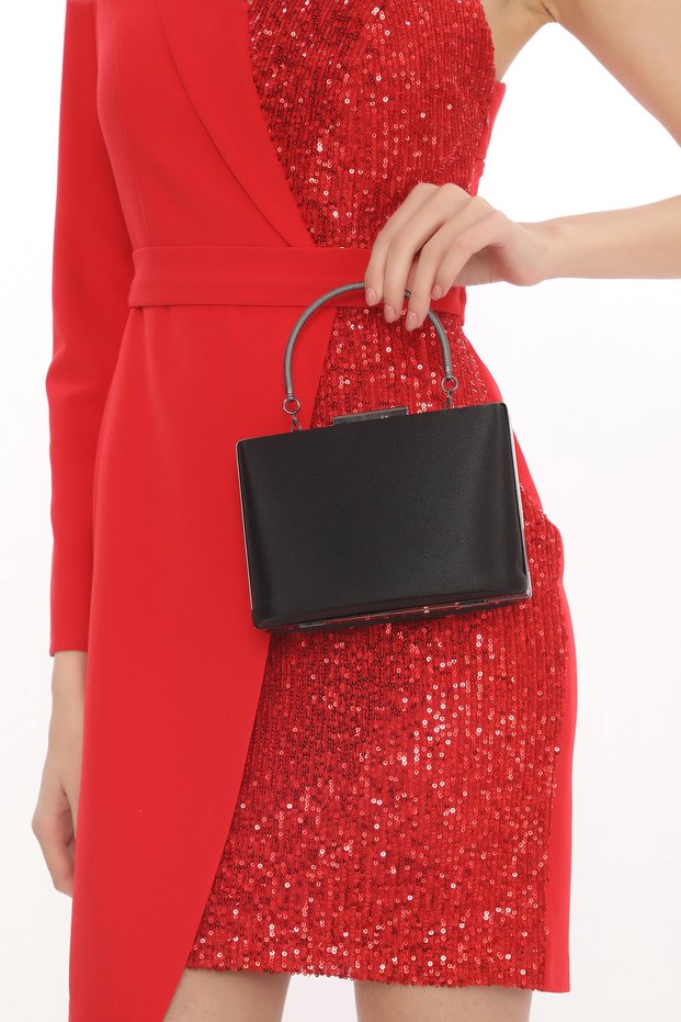 Black Color Satin Fabric Women's Evening Dress Clutch Portfolio Bag New Season
