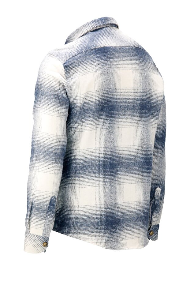 Erkek Ragular Fit Tek Cep Düğmeli Oduncu Mavi Beyaz Gömlek - 3