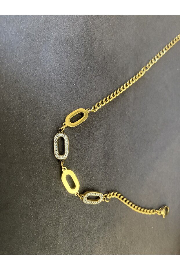 Minimal Elips Taşlı Çelik Bileklik - 4