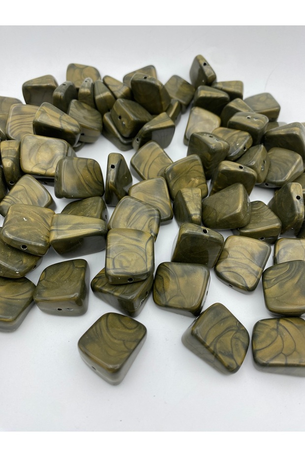 100gr Khaki Green Color Square Log Model Marbled Caramel Beads, Bag Making Beads(~16 Pieces)