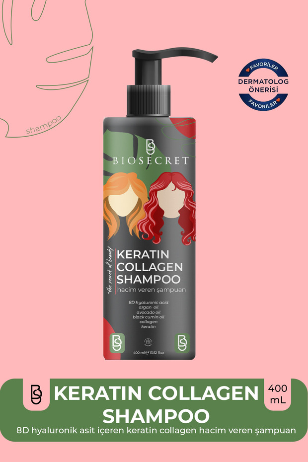 Keratin Collagen Shampoo 400ml 8D Hyaluronic Acid Containing Keratin-Collagen Shampoo Bio60