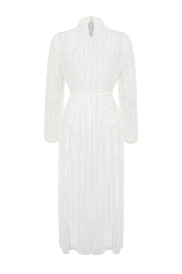 Krem Pliseli Dokuma Astarlı Şifon Bride/Özel Gün Elbisesi TCTSS24DB00040 - 9