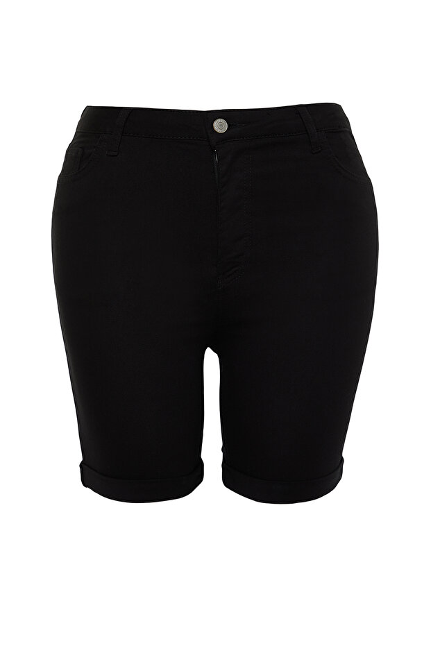 Solmayan Siyah Yüksek Bel Esnek Skinny Fit Büyük Beden Denim Şort TBBSS24AP00011 - 7