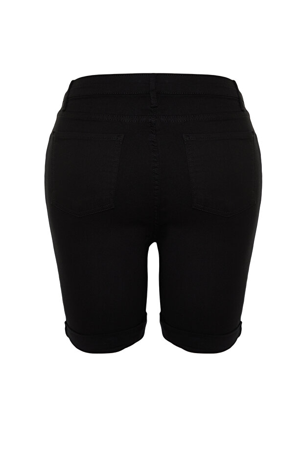 Solmayan Siyah Yüksek Bel Esnek Skinny Fit Büyük Beden Denim Şort TBBSS24AP00011 - 8