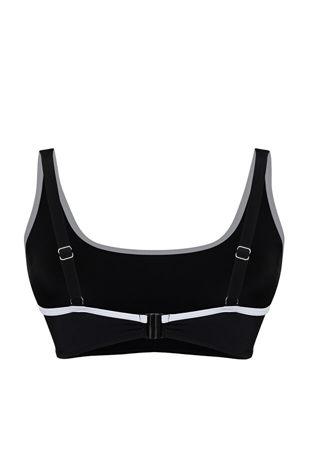 Siyah Kontrast Biye Detaylı Bralette Büyük Beden Bikini Üstü TBBSS24CT00008 - 8