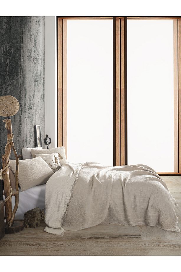 Vizon Tek Kişilik 160 X 240cm Yatak Örtüsü/1 Adet 50x70cm Yastık 4 Katlı Multi Muslin %100 Pamuk - 5