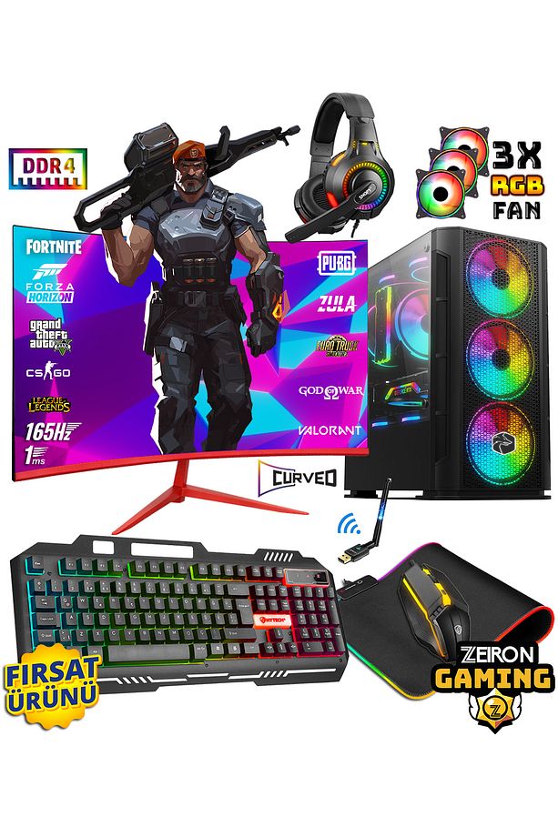 Tsx99 Ryzen 5 3600 32GB DDR4 Ram 512GB SSD RX580 8GB 256Bit 23.8" 165Hz Oyuncu Masaüstü Bilgisayar - 1