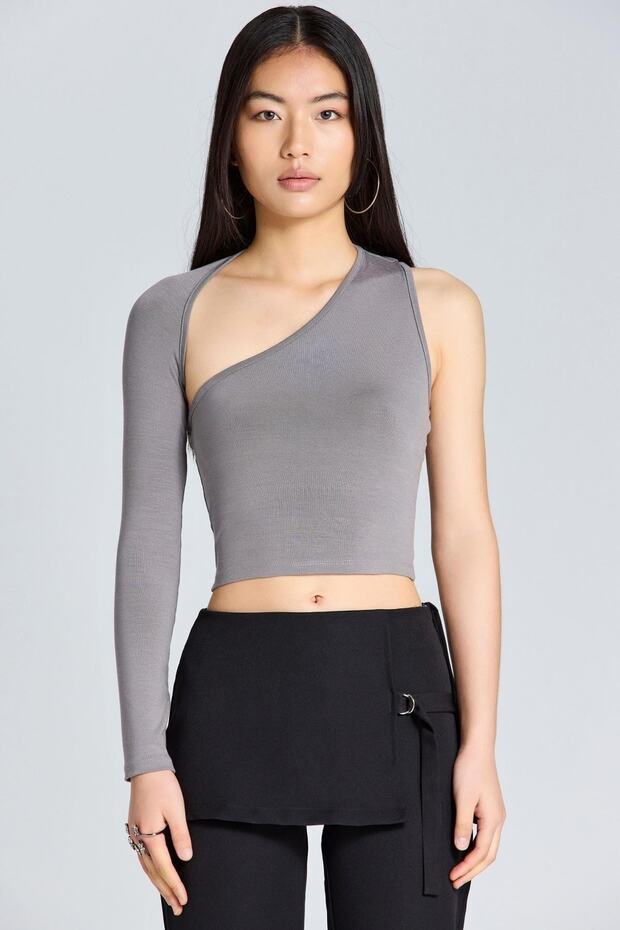 1547 Single Sleeve Detailed Anthracite Blouse