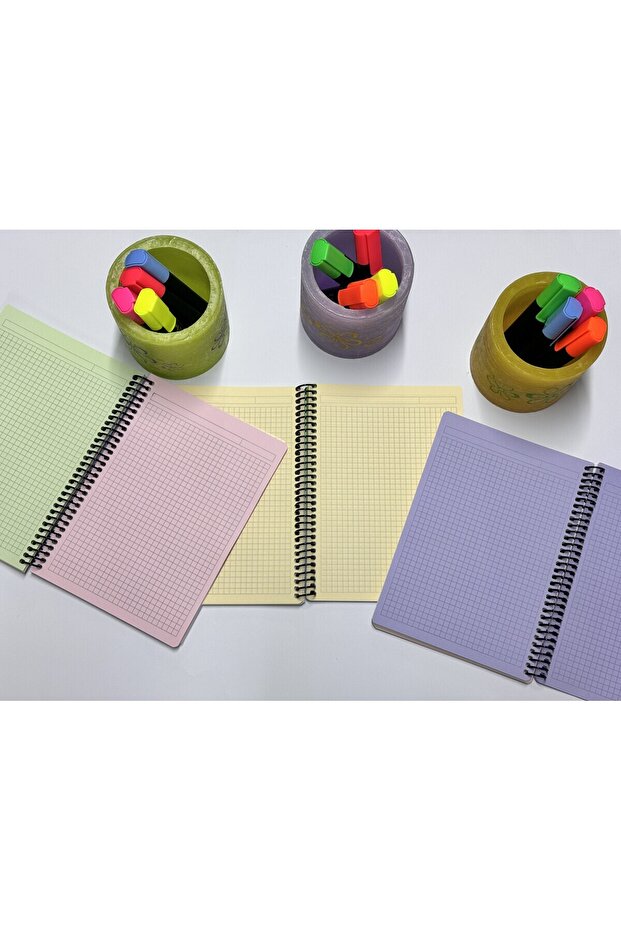 Set of 3 Colorful Paged Notebooks 80 Sheets A5 (MEDIUM SIZE) - Checkered