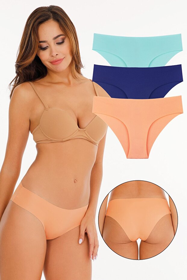 Women's Laser Cut Stretch Fabric Panties 3-Piece Pack Set Orange