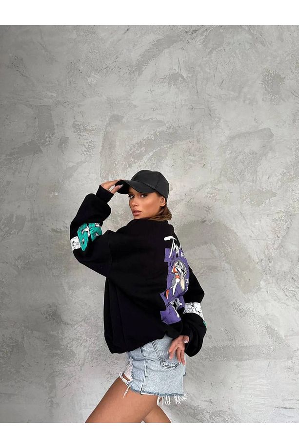 Bugs Bunny Trouble Maker Baskılı Oversize Unisex Sweatshirt - 2