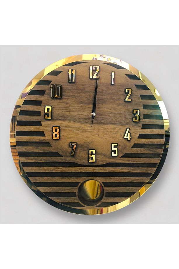 Yuvarlak Model Modern Sarkaclı Duvar Saat, Ahşap Duvar Saati, Duvar Saati, Sarkaclı Saat, Wall Clock - 6