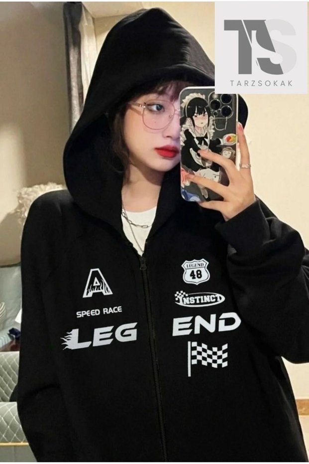 Leg End Race Sweatshirt Zippered Cardigan