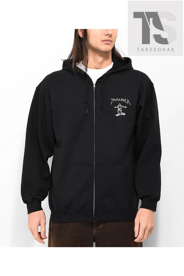 Trasher Skate Sweatshirt Zipper Cardigan Black