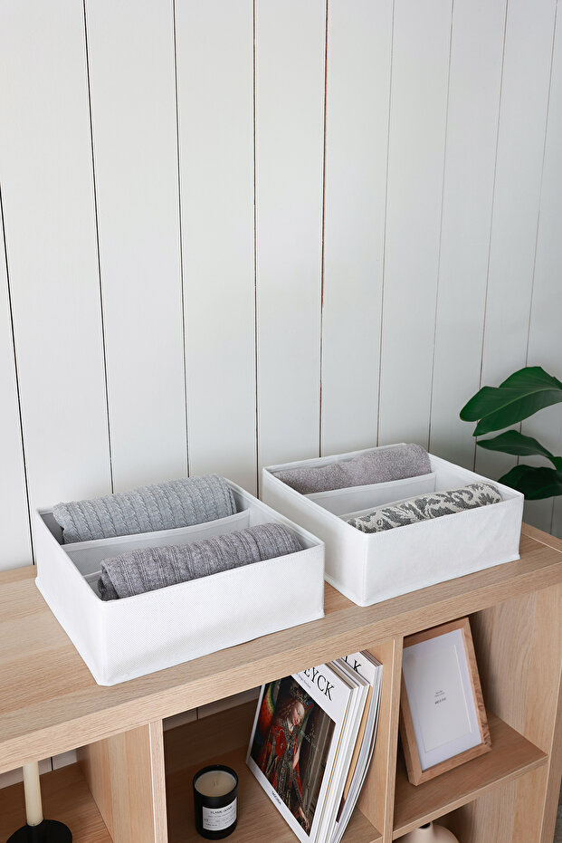 2-Piece White 3-Compartment Children's Room Closet Drawer Socks Organizer Honeycomb Accordion Organizer