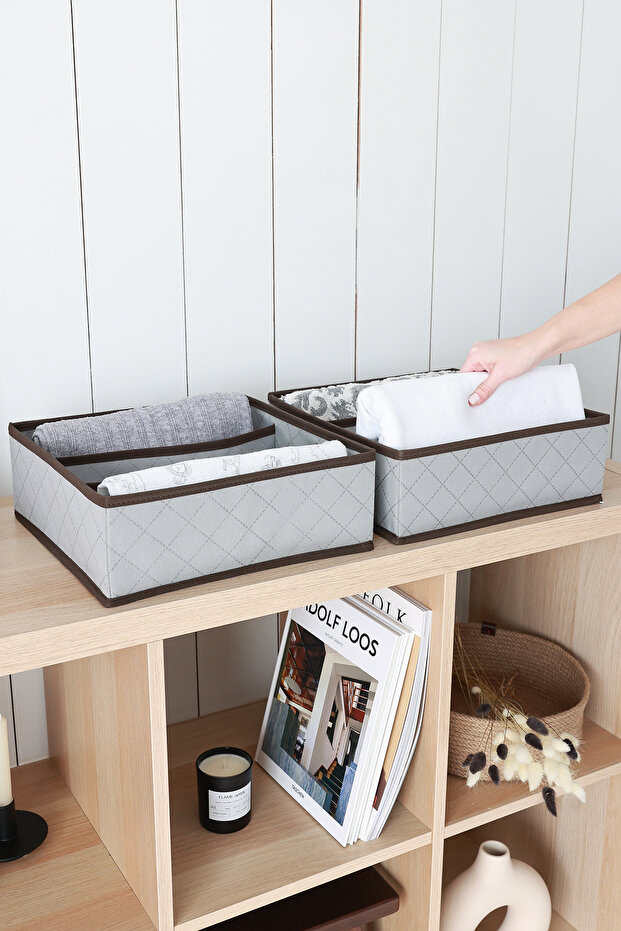 2-Piece Quilted 3-Compartment Children's Room Closet Drawer Socks Organizer Honeycomb Accordion Organizer