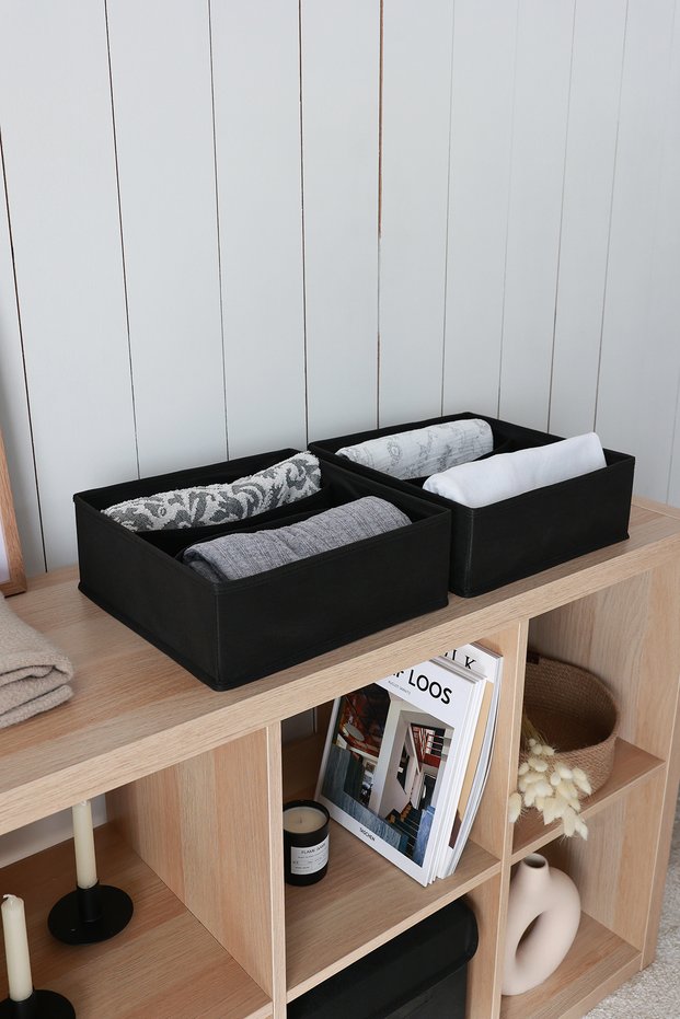 2-Piece Black 3-Compartment Children's Room Closet Drawer Socks Organizer Honeycomb Accordion Organizer