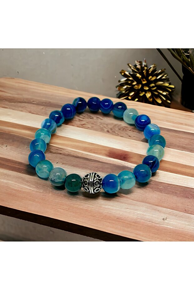 Taurus Developmental Stone - Blue Agate Natural Stone Bracelet