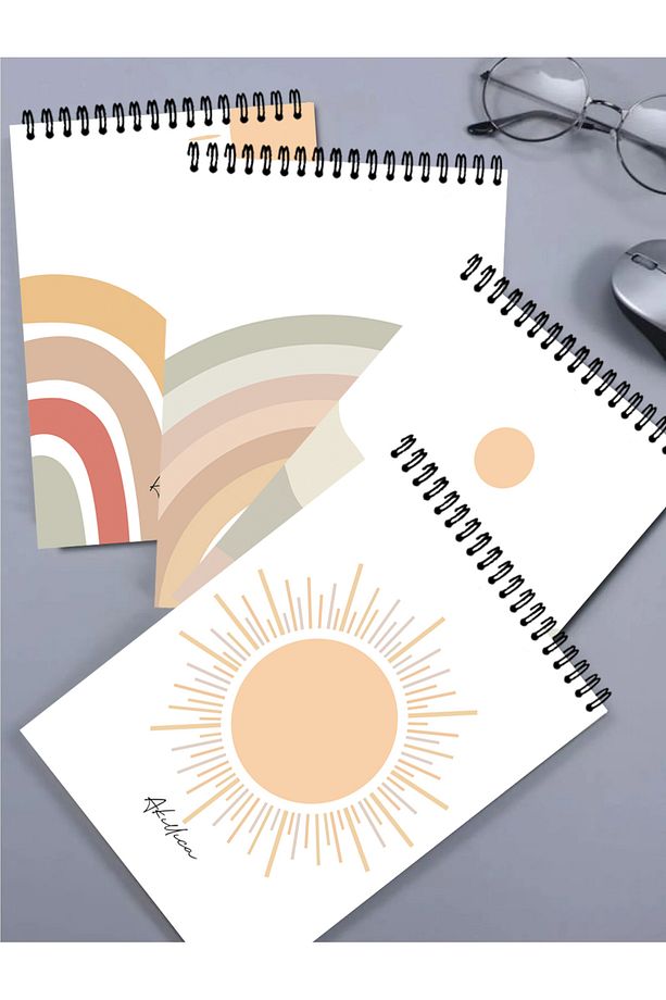 4'lü Çizgisiz Defter Seti 13 X 20 cm 56 Yaprak Karton Kapak Üstten Spiralli Defter Notebook Sun - 3