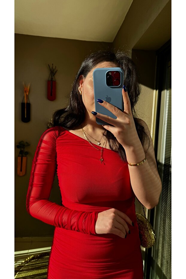 Tek kol tül elbise - 2