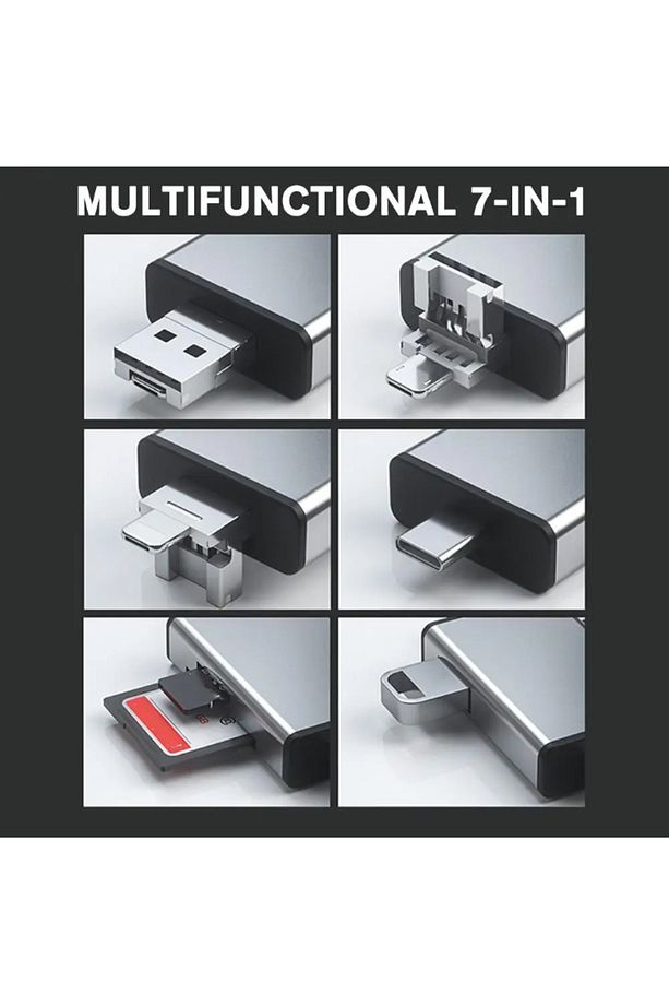 Çok İşlevli 7in1 Otg Usb Kart Okuyucu USB C Adaptörü TF SD Sim Kart Pin Saklama Kutusu için ZR592 - 7