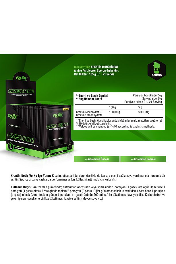 Creatine - 21 Adet - Aromasız - 105g - Tek Kullanımlık Paketler - 2