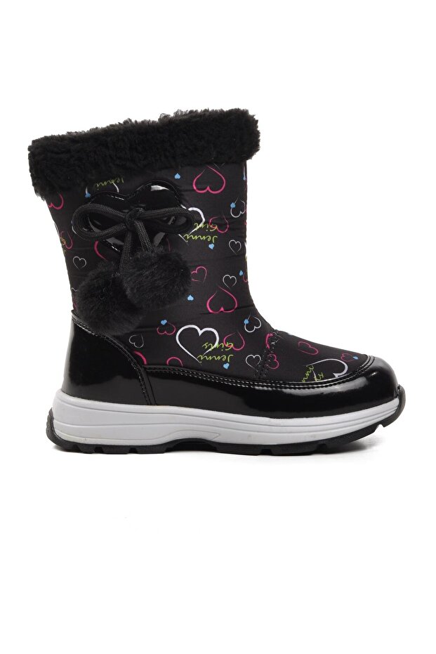1555-P Black Girl's Snow Boots with Fleece Inside